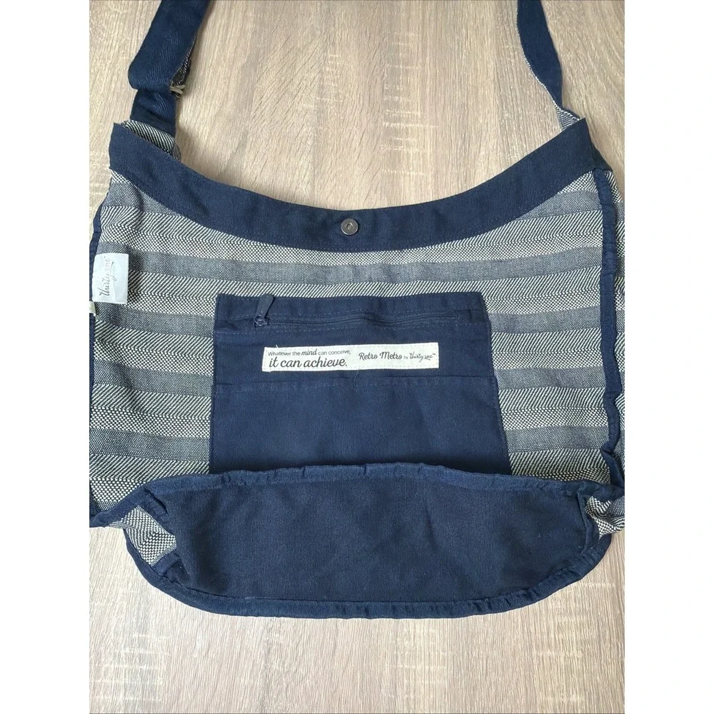 Retro Metro by Thirty One Blue‎ Woven Stripe Crossbody Hobo Purse Bag